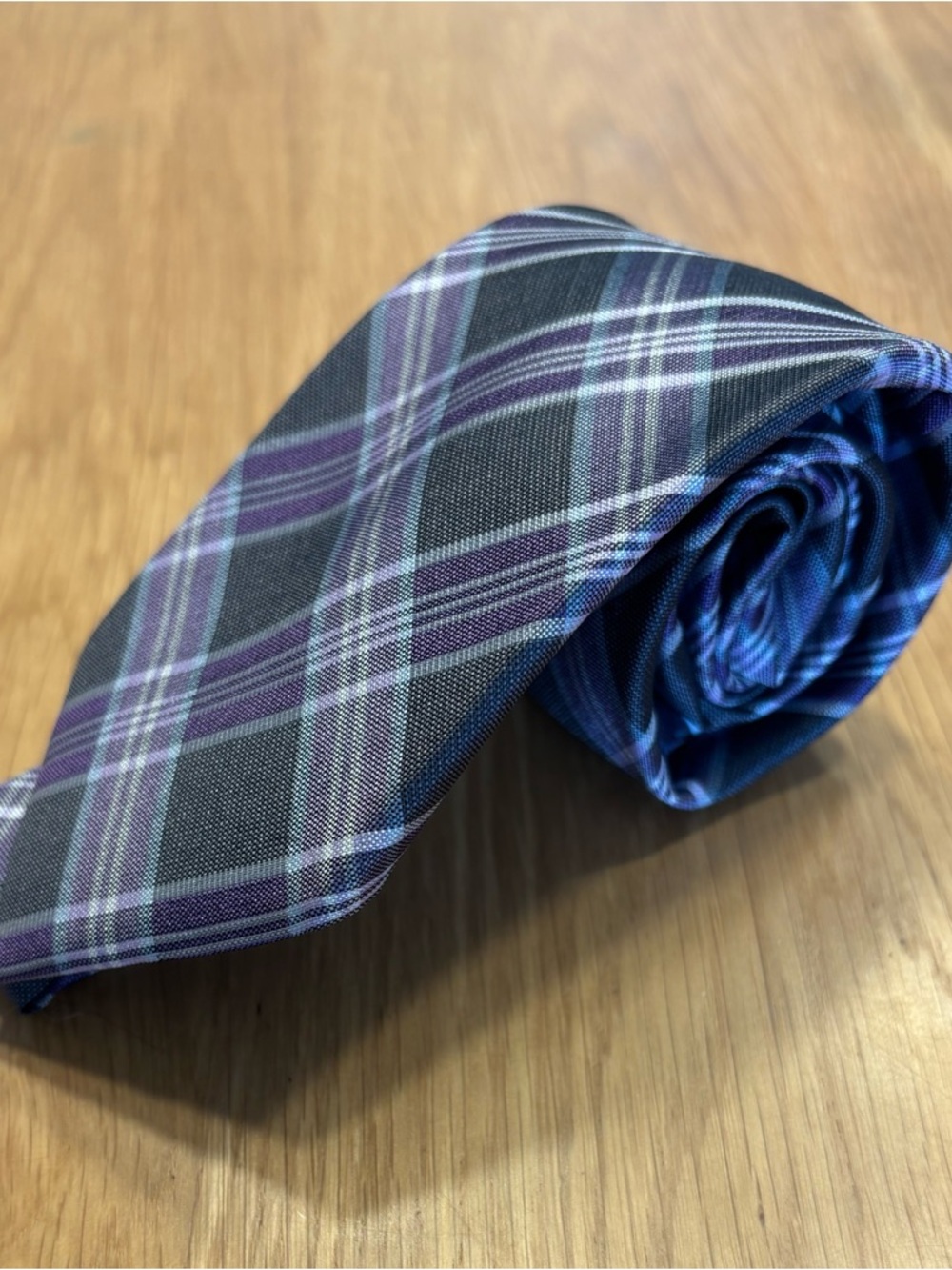 Ryan Seacrest Distinction Black and Purple Plaid Men's Tie